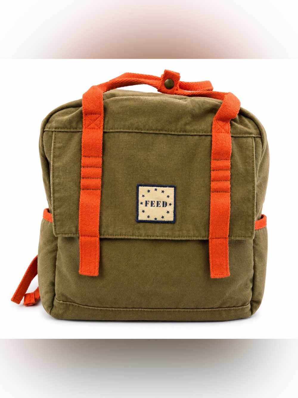 FEED Gorpcore Utility Cotton Canvas Backpack Green Orange Durable Pre-owned
